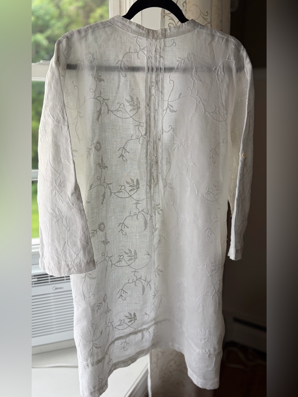 CP Shades White Embroidered Tunic/Dress Roll Sleeves Preppy Coastal Resort Sz L - Picture 2 of 7